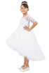Girls Off White Illusion Neckline Beaded Floral Embroidery Hi Low Flower Girl Dress 2-16